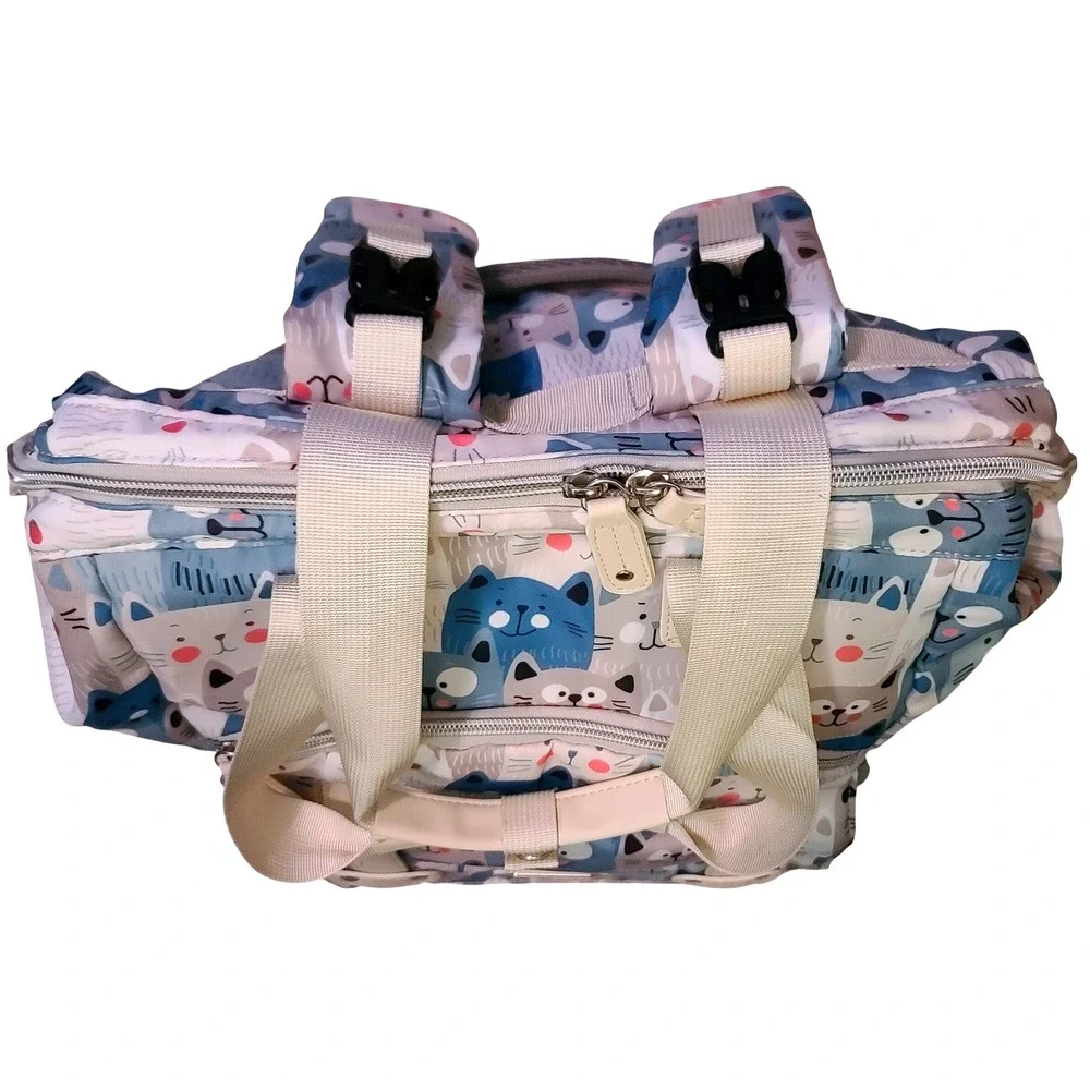 Diaper Bag Backpack Cat Print Blue Grey‎ White USB Charging Port Laprop Travel